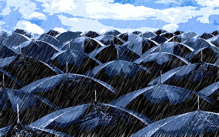 painting of black umbrellas under the rain, mediocrity, vector, HD wallpaper