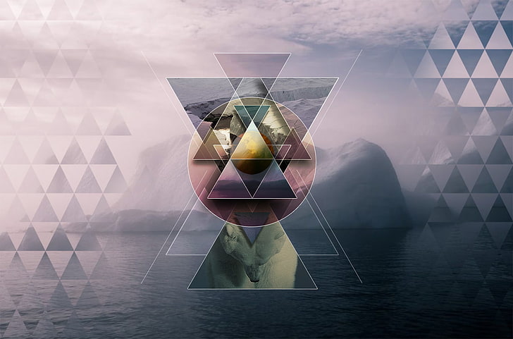 polyscape, Iceberg Lake, digital art, abstract, reflection, HD wallpaper