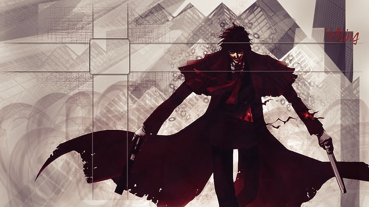 male anime character with weapon illustration, Hellsing, Alucard