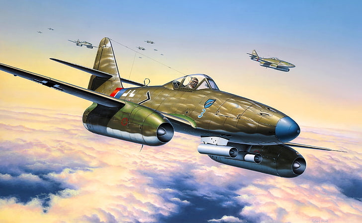 brown fighter plane, the sky, figure, art, The second world war, HD wallpaper
