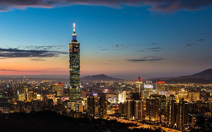 Night in Taipei, Taiwan, Republic of China, Taipei 101 skyscraper, HD wallpaper