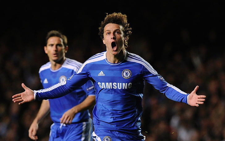 David Luiz, men's blue and white Samsung long-sleeved shirt, Sports