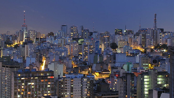 brazil, building, city, landscape, metropole, night, paulo, HD wallpaper
