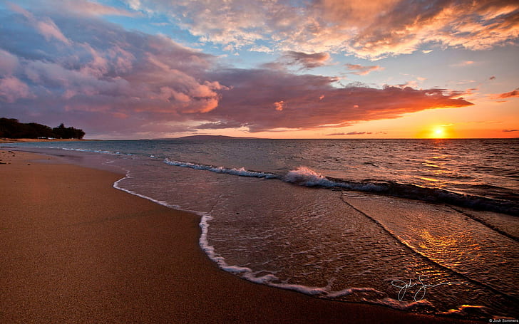 nature, sea, sunset, sunlight, sky, horizon, HD wallpaper