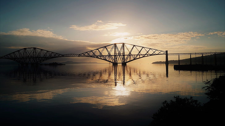 bridge, morning, water, edinburgh, scotland, railway bridge, HD wallpaper