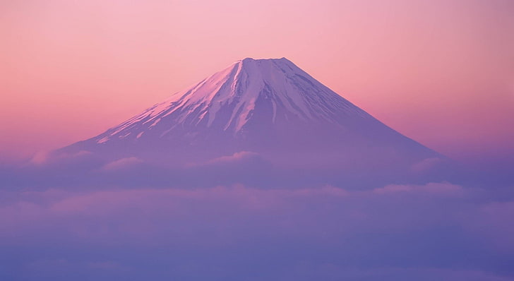 Mount Fuji, volcano, mountains, overcast, snowy peak, sky, scenics - nature, HD wallpaper