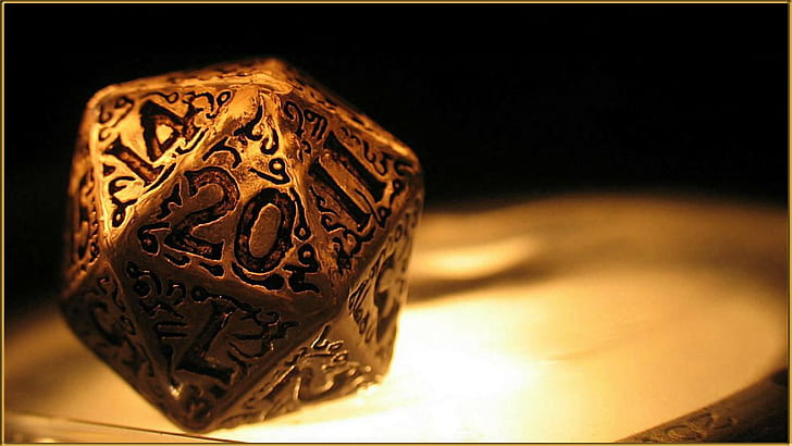 closeup, D20, Dice, Dungeons And Dragons, gold, numbers, HD wallpaper