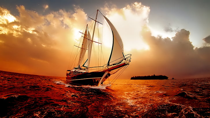 sport, sky, sea, water, ocean, sailing, silhouette, sun, summer, HD wallpaper