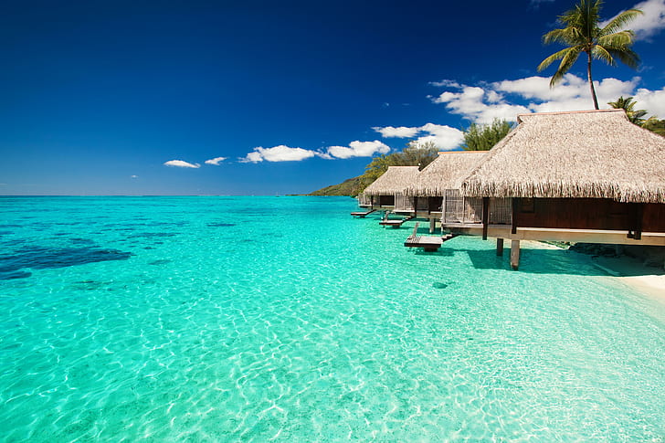maldives, tropical, bungalows, sky, HD wallpaper