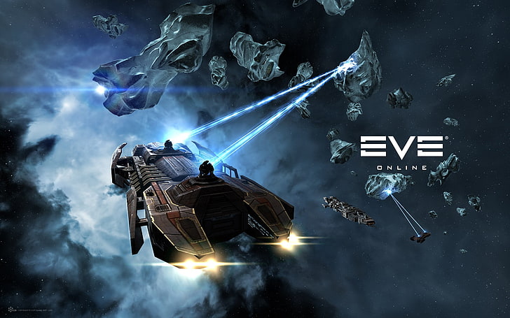 black and gray RC helicopter, EVE Online, mining, space, spaceship, HD wallpaper