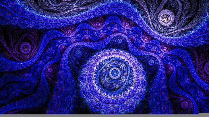 blue and black mandala illustration, abstract, pattern, purple
