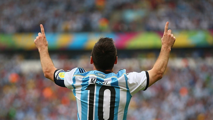 Lionel Messi 10, Argentina, soccer, men, sport, human arm, arms raised, HD wallpaper