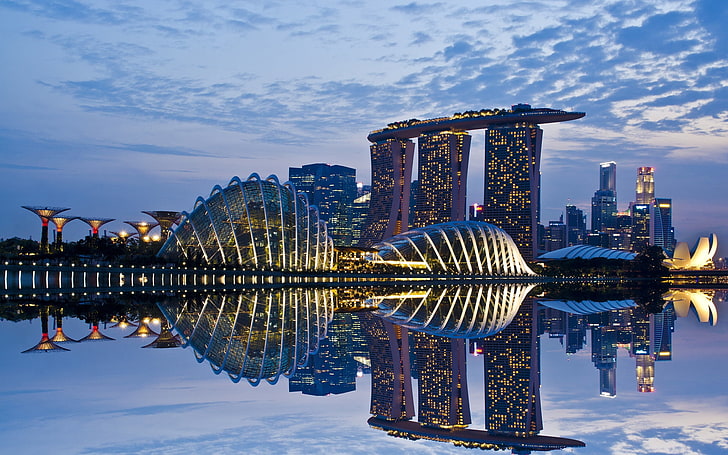 Marina Bay Sands, Singapore, reflection, sky, architecture, cityscape, HD wallpaper