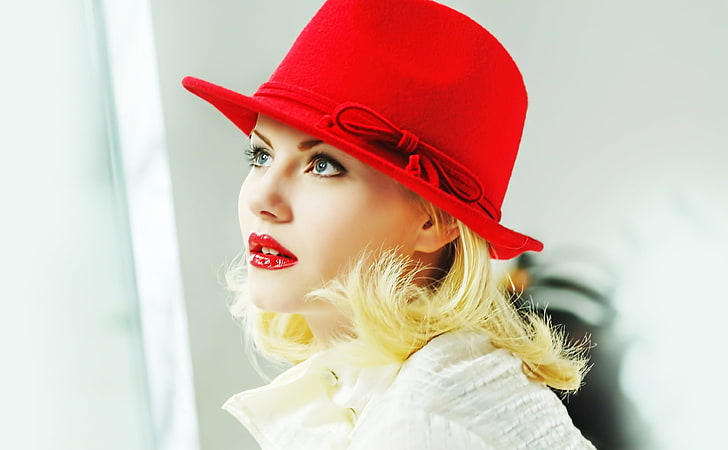 Elisha Cuthbert, women's red hat, Movies, red lips, one person