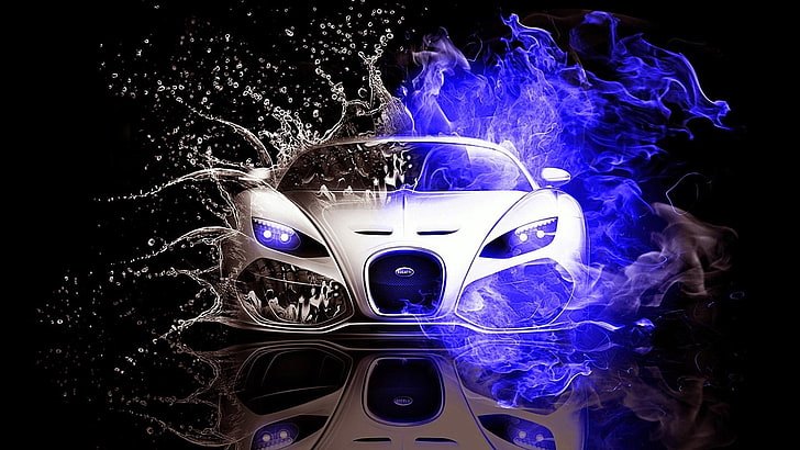 HD wallpaper: bugatti, flame, bugatti veyron, water, smoke, mirror, sports  car | Wallpaper Flare