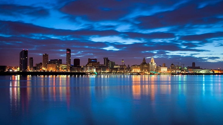 Cities, Liverpool, Evening, River, Skyline, United Kingdom