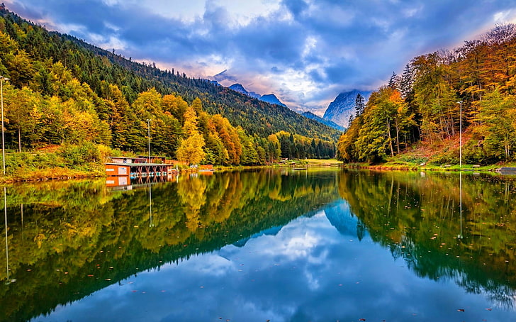 lake, nature, forest, landscape, mountains, fall, reflection, HD wallpaper