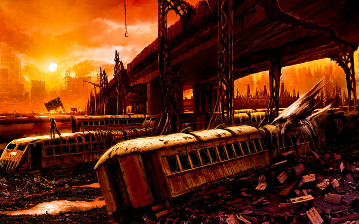artwork, apocalyptic, destruction, ruins, metro