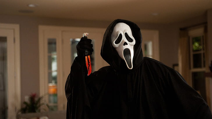 Download The iconic Ghostface mask from Wes Cravens classic horror film  Scream Wallpaper  Wallpaperscom