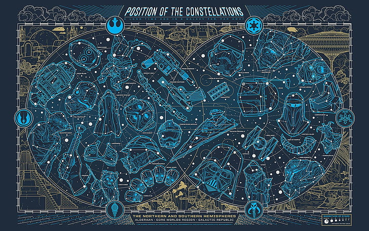 position of the constellations illustration, Star Wars, blue