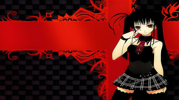 HD wallpaper: manga, anime girls, red, miniskirt, one person, front ...