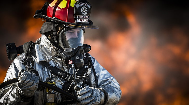 firefighter, helmet, protection, security, one person, safety, HD wallpaper