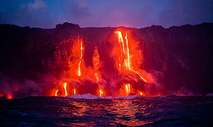 hawaii photo backgrounds, lava, geology, volcano, water, beauty in nature, HD wallpaper