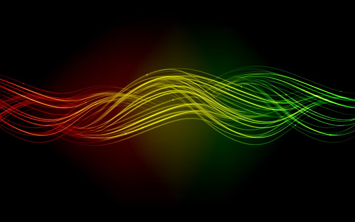green abstract red multicolor yellow waves digital art lines simple background black background 2 Art Black HD Art, HD wallpaper