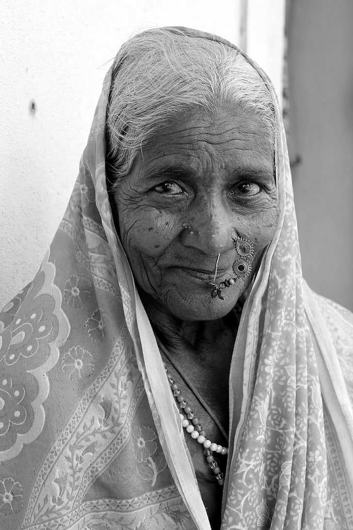 old people, monochrome, portrait, looking at camera, adult