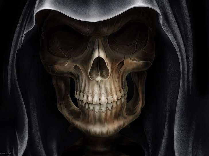 skull digital wallpaper, Grim Reaper, dark fantasy, close-up, HD wallpaper