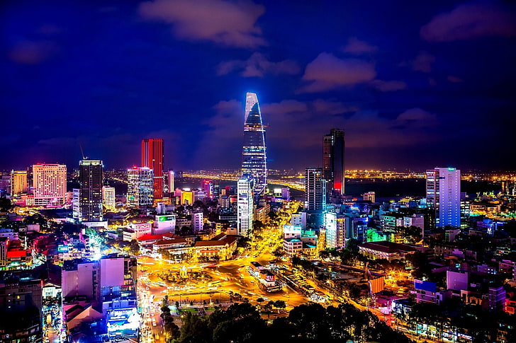 Cities, Ho Chi Minh City, Building, Cityscape, Light, Night, HD wallpaper