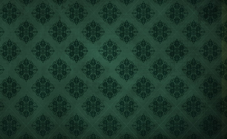 Green Damask Background, white and black floral fabric cover, HD wallpaper
