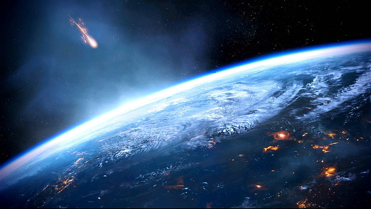 planet Earth, space, universe, Mass Effect 3, digital art, video games, HD wallpaper