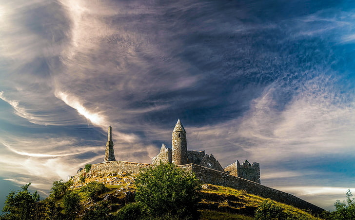 sky, building, blue, Ireland, Rock of Cashel, architecture, HD wallpaper