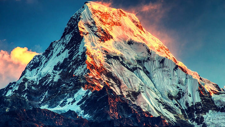 Burning Sunlight Mount Everest HD, lava flow, mountains