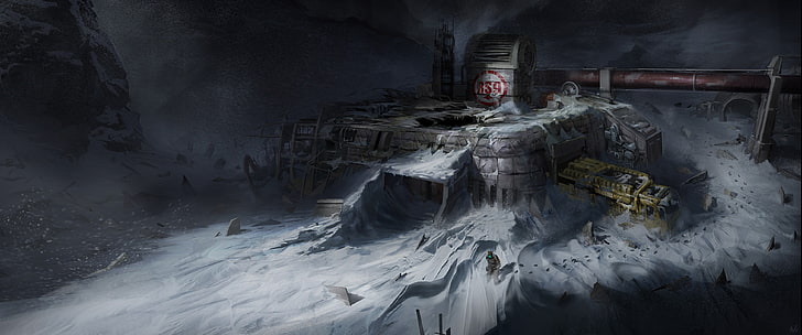 photo of industrial factory, abandoned, snow, science fiction, HD wallpaper