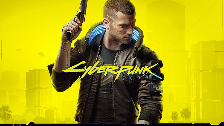 yellow, style, gun, weapons, haircut, jacket, cyberpunk, character, HD wallpaper