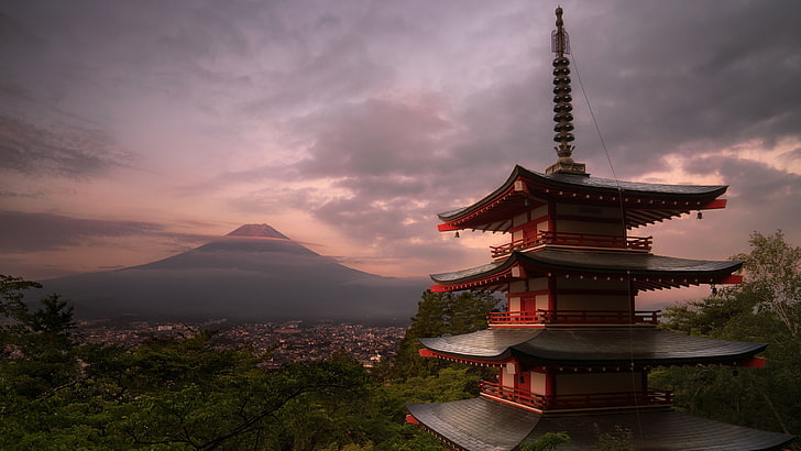 Mount Fuji Volcano And Chureito Pagoda  Studio Japan Pagoda HD wallpaper   Pxfuel