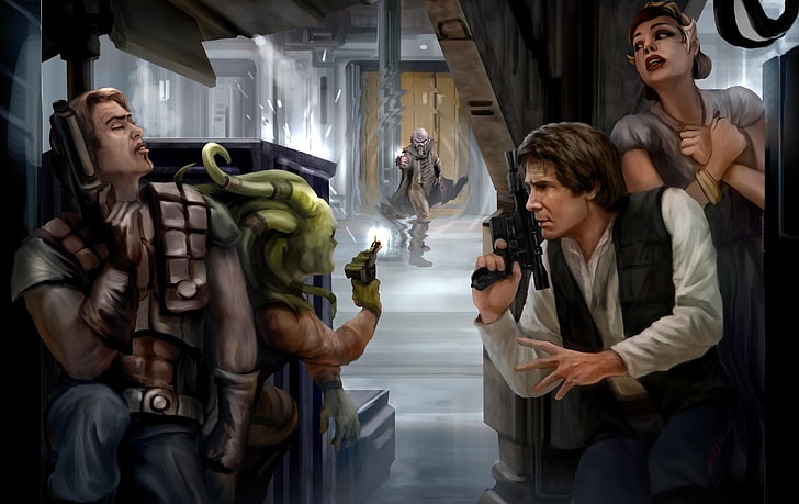 Star Wars Han Solo painting, Dash Rendar, real people, group of people, HD wallpaper