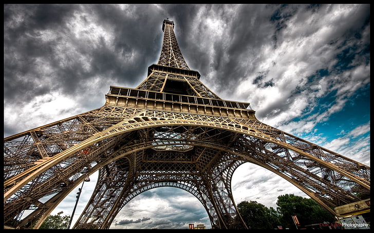 Eiffel tower, clouds, Paris, HDR, architecture, cloud - sky, built structure, HD wallpaper