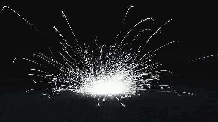 sparkler, fireworks, monochrome, abstract, photography, celebration