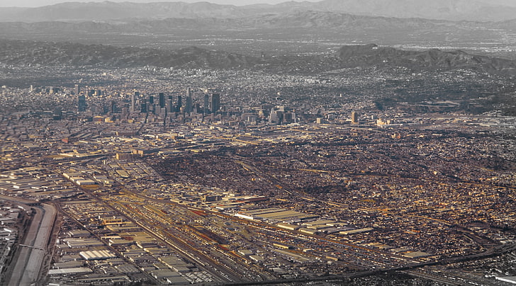 Aerial Photography Downtown Los Angeles, aerial photo of city, HD wallpaper