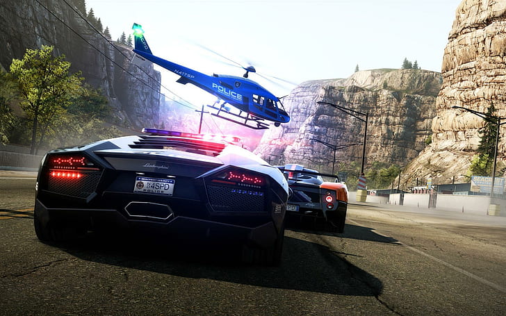 Need For Speed: Hot Pursuit, lamborghini, cop chase, helicopter, HD wallpaper