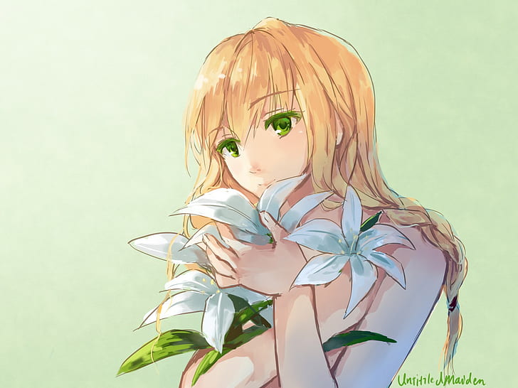flowers anime girls blonde green eyes majo no ie, one person