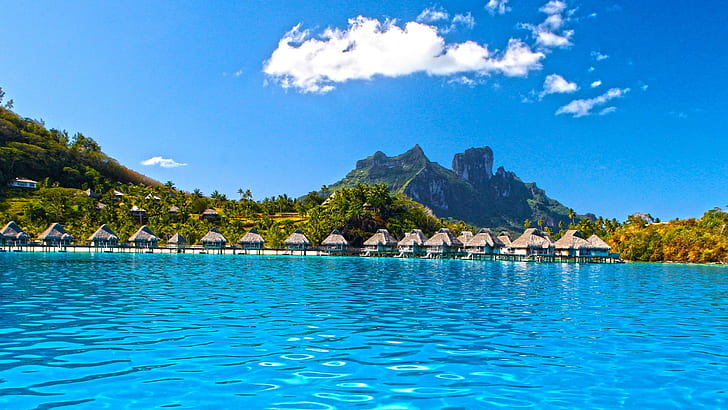 Perfect Blue Lagoon Ocean Water Villas Bungalows On Paradise Tropical Isl Bora Bora Polynesia Tahiti Desktop Background 341289, HD wallpaper