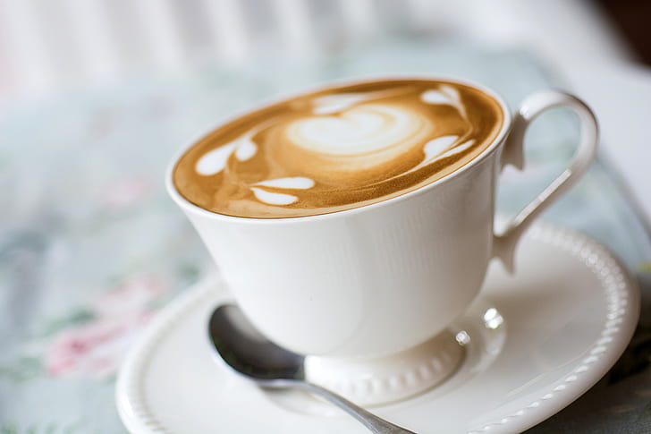 HD wallpaper: foam, pattern, coffee, milk, spoon, Cup, drink ...