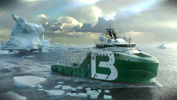 Vehicles, Offshore Support Vessel, Arctic, Bourbon Arctic, Iceberg, HD wallpaper