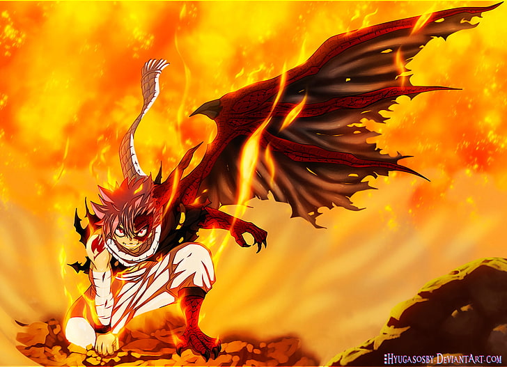 anime character vector art, Fairy Tail, Fire, Natsu Dragneel, HD wallpaper