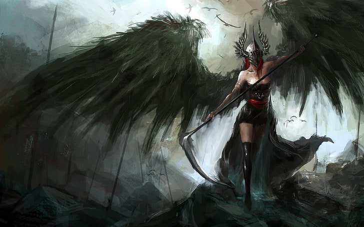 HD wallpaper: fantasy art, artwork, wings, sickle, fantasy girl, demon ...