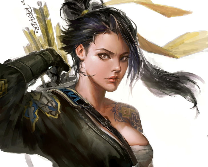 fantasy art, fantasy girl, Hanzo (Overwatch), young adult, beauty, HD wallpaper
